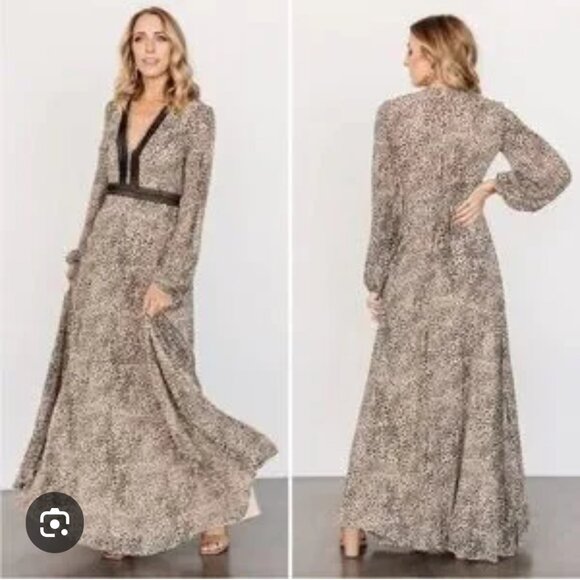 NWT BALTIC BORN Cha Cha Maxi Dress Womens SZ X-Large Beige/Black Boho Chic Flowy - Picture 1 of 16
